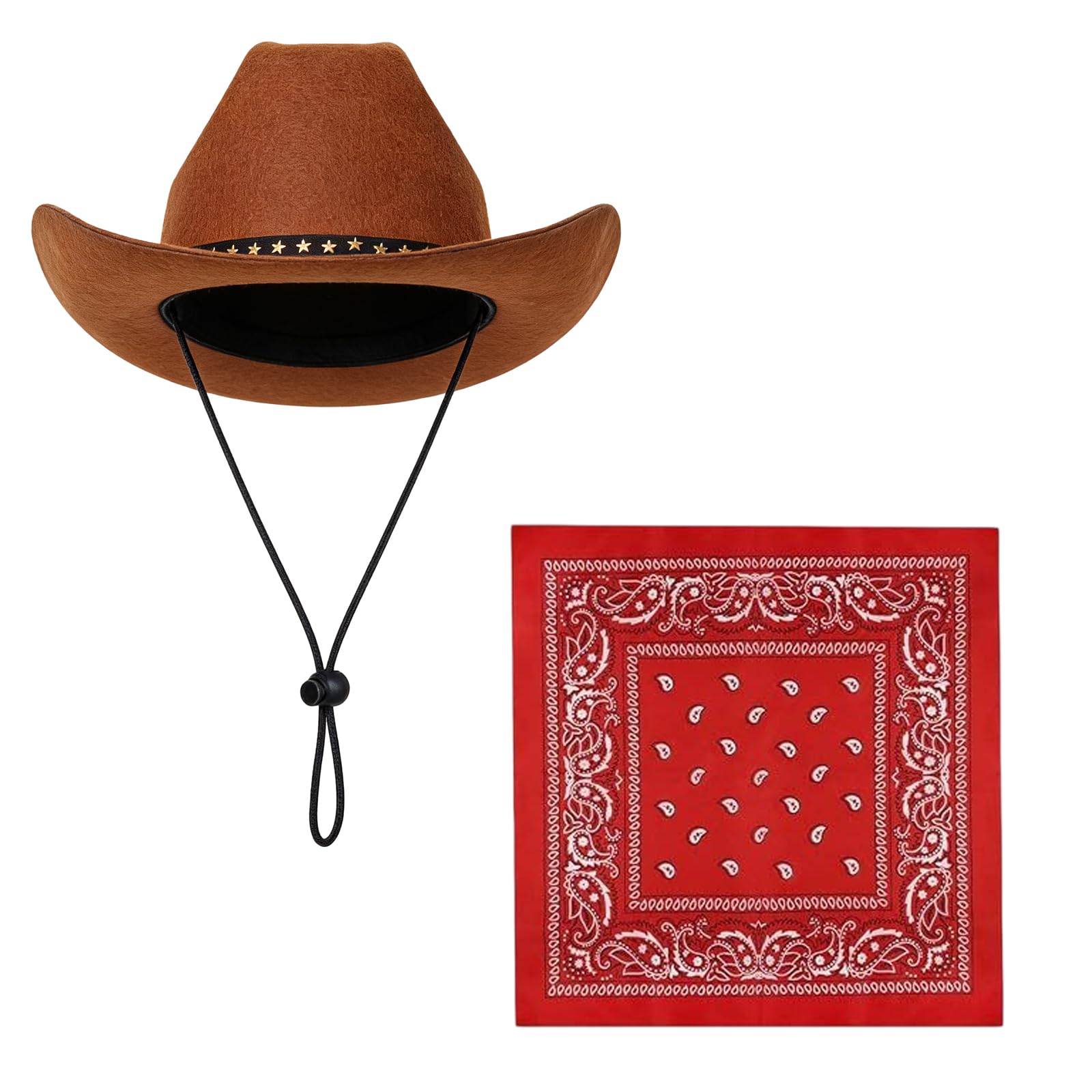 ZMYueda Cowboy Hats, Cowboy Hat and Paisley Bandana for Western Cowboy Fancy Dress Costume Halloween Party