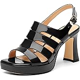 CDXJHYMY Women's thick soled sandals, square open toe thick heel women's ankle strap sandals, buckle leather insole sandals 3.3 inches, sexy thick heel sandals