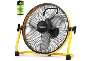 Fanspex 12'' Portable Battery Operated Fan, 20000 mAh Cordless Rechargeable Floor Camping Fan for Outdoor, DC 24V, 40dB Low Noise,6-32 Longer Running Time, High-Velocity 5.8 m/s