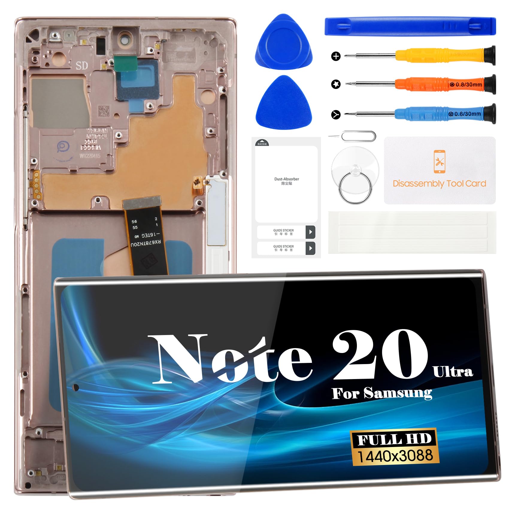 Photo 1 of OLED for Samsung Note 20 Ultra 4g Screen Replacement for Samsung Galaxy Note 20 Ultra 5g LCD Screen Kits SM-N986U SM-N985F/DS Digitizer Repair Touch Display Assembly with Frame (Mystic Bronze, Gold)