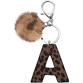 Fuerxy Initial Letter Keychain for Women, Fashion Leopard Print Letter Bag Charm for Handbags Bag Accessories PU Key Charms