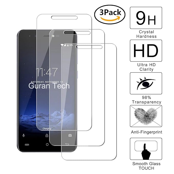 Guran® [3 Stück Displayschutz Glasfolie für Cubot R9 (2017) Smartphone Hartglas Schutzfolie Film Kompatibel Panzerglasfolie