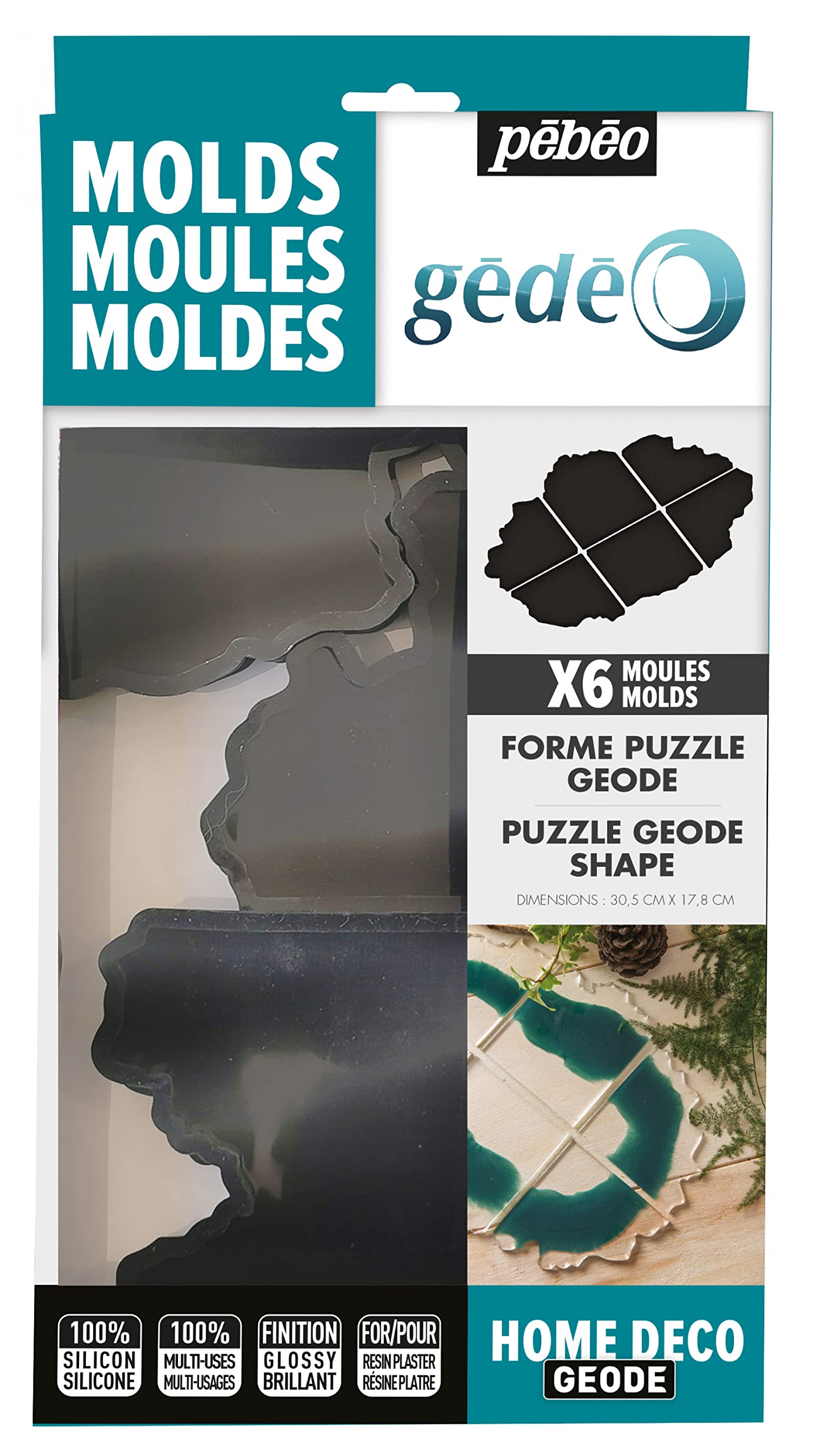 Pebeo Gedeo Silicon Mould-Geode Puzzle Tray, White, 3x9x13cm