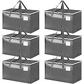Three-layer Reinforced Moving Bags, 6 Pack Extra Large 93L 60lb Heavy Duty Moving Totes with Strong Zippers & Handles, Easy Open Lids, Water-Resistant, Storage Totes, Fold Flat