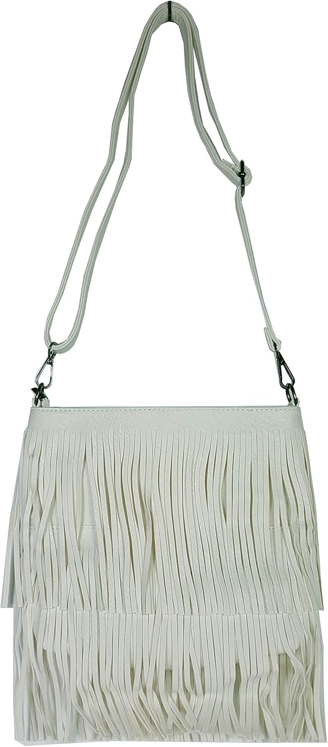 GFM® Faux Leather Tassel Bag With Soft Fringes Tassels on Both Sides Shoulder bag
