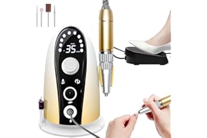 Atopskins Electric Nail Drill Kit 5 in 1 35000 RPM Rechargeable Manicure Pedicure Set with Foot Pedal 45W for Acrylic Gel Tool Efile Nail Machine Professional 3 Speed Nail Drill LCD Christmas Yellow