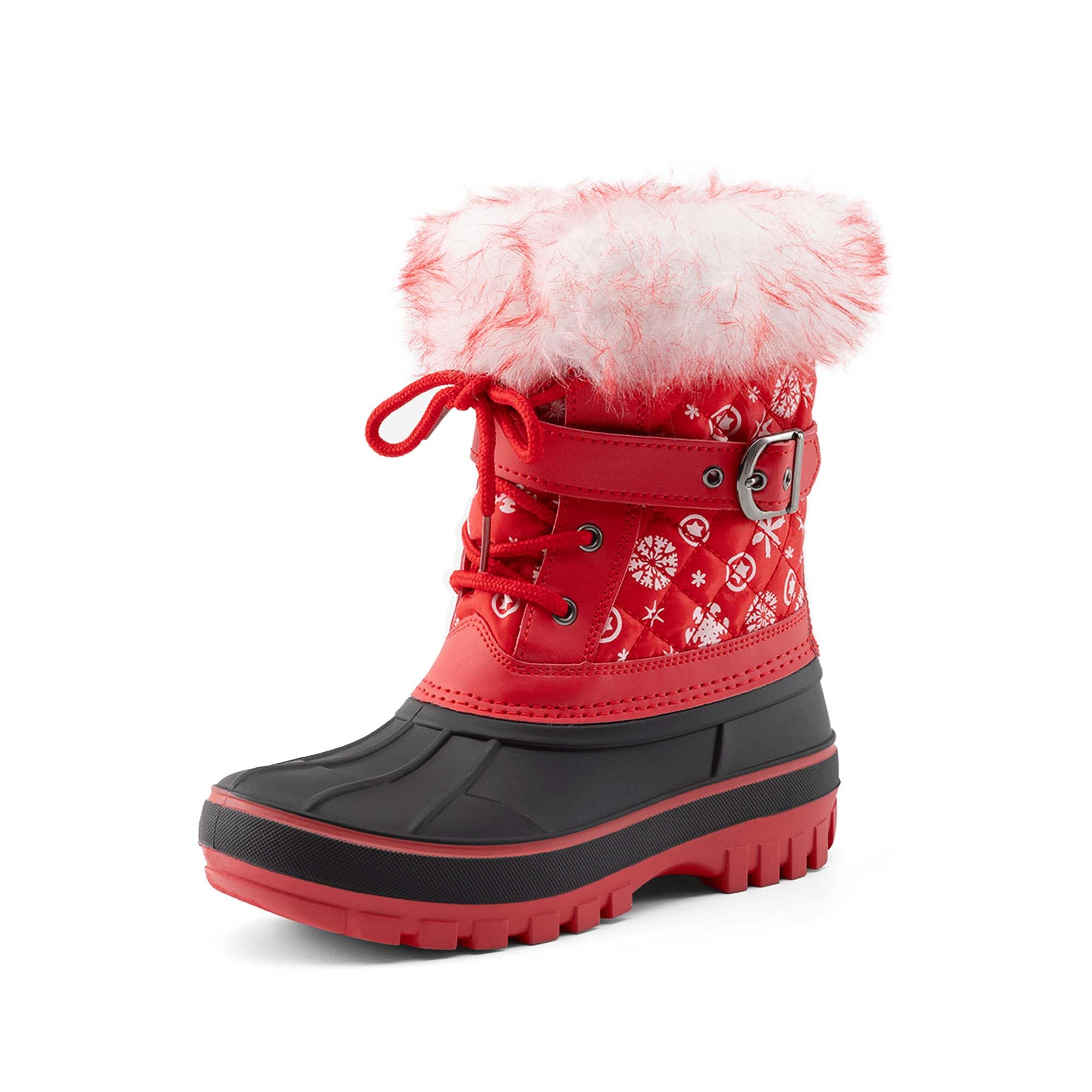 DREAM PAIRS Girls Boys Snow Boots Water-Resistant Outdoor Warm Cozy Anti-Slip Mid Calf Faux Fur Lining Winter Shoes for Little/Big Kids,Size 6 Big Kid,Red/Black,KRIVER-3 Image