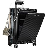 feilario Aluminium Frame PC Hard Shell Spinner Wheels Luggage,20.8"X15"X8.7 Airline Approved Built-In TSA lock Carry on Suitcase, with Cup Holder, USB Port, Phone Holder