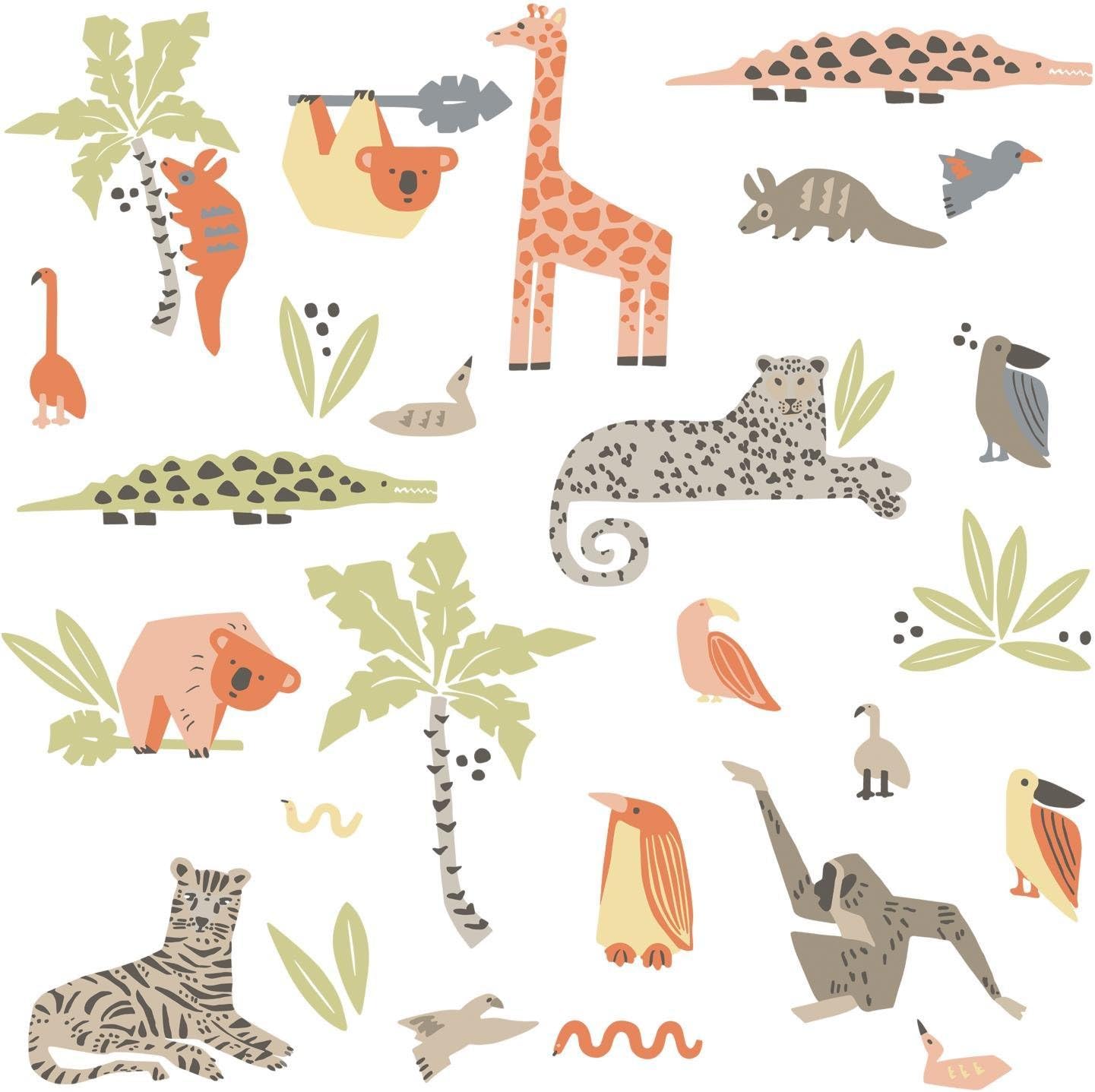 Repositionable Jungle Animals Stickers, Brown and Blue, 2.4 cm x 0.9 cm to 8.4 cm x 12.2 cm - Image 4