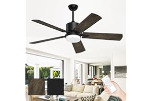 Obabala Ceiling Fans with Lights and Remote, Outdoor Black Fan with Lights for Patio Farmhouse Bedroom，52 Inch