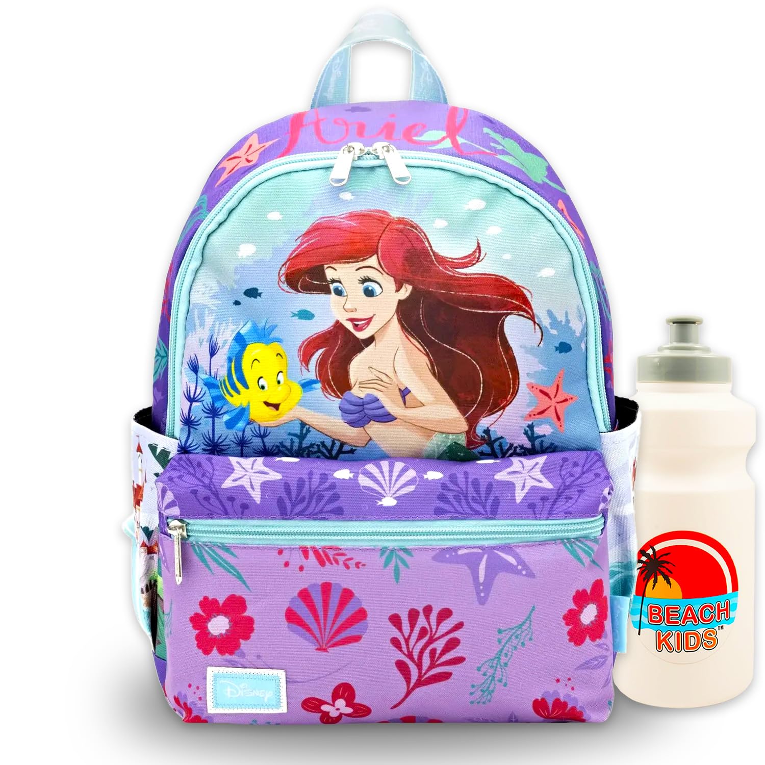 Photo 1 of Little Mermaid Mini Backpack for Kids Set - Bundle with 13” Ariel Bag with Front Pocket and Water Bottle | Little Mermaid Backpack Purse