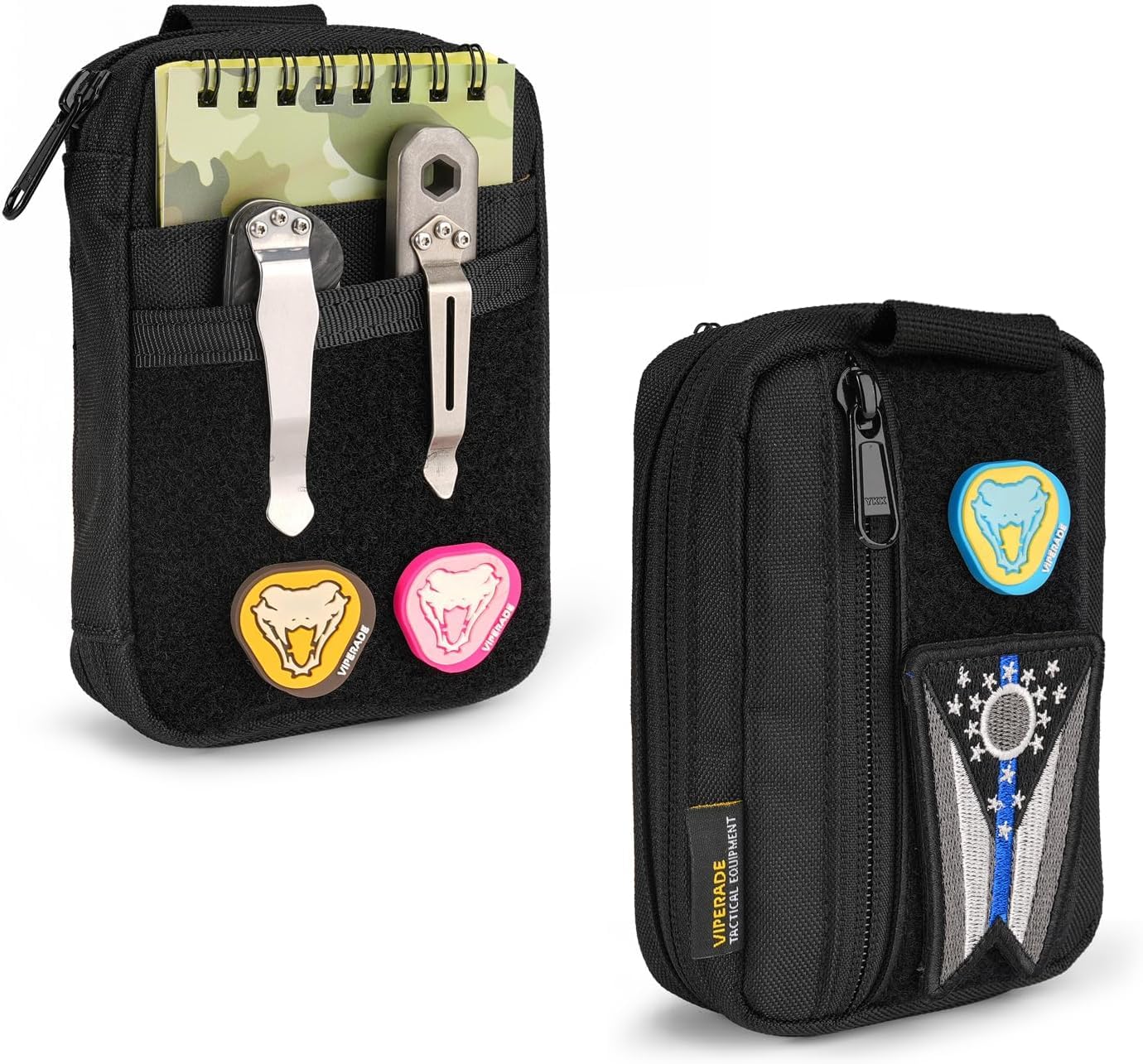 VIPERADE VE26 EDC Pouch Organiser with 11 Compartments, Small Tool Pouch with DIY Patches Area, Micro EDC Pocket Organiser for Mutitools