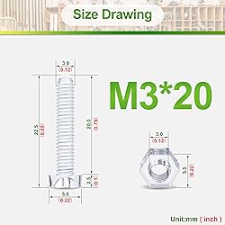 Pzsmocn 100 Pieces/50 Sets M3*20 mm PC Transparent