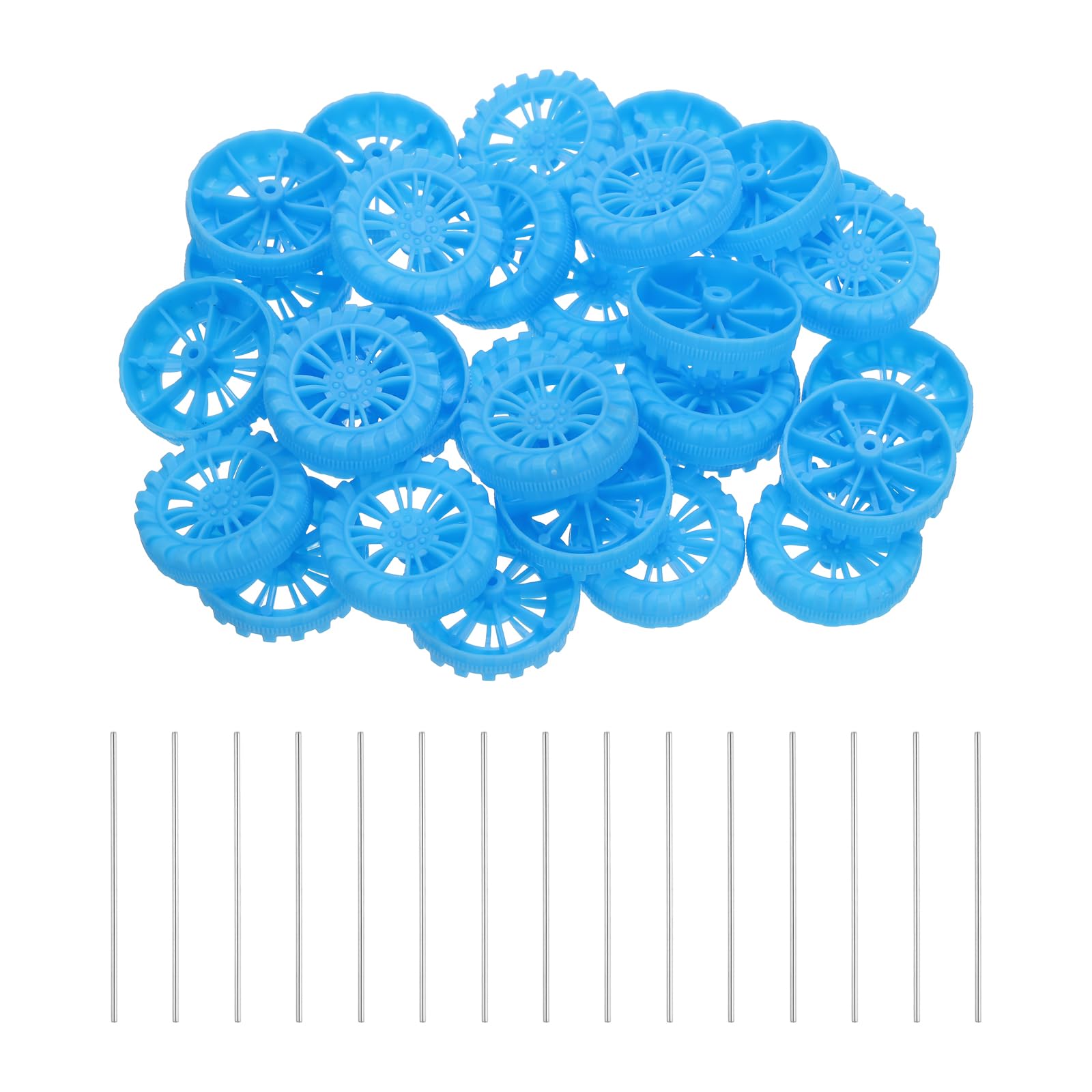 sourcing map 50pcs Toy Car Wheels, 30mmx8mm Plastic Roll and 2mmx50mm Shaft Round Rod Axles for DIY RC Car Truck Boat Helicopter Model Part, Blue — image 1