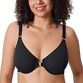 DELIMIRA Women's Inbarely Plus Front Closure Bras Racerback No Padding Full Coverage Plus Size Underwire Bra