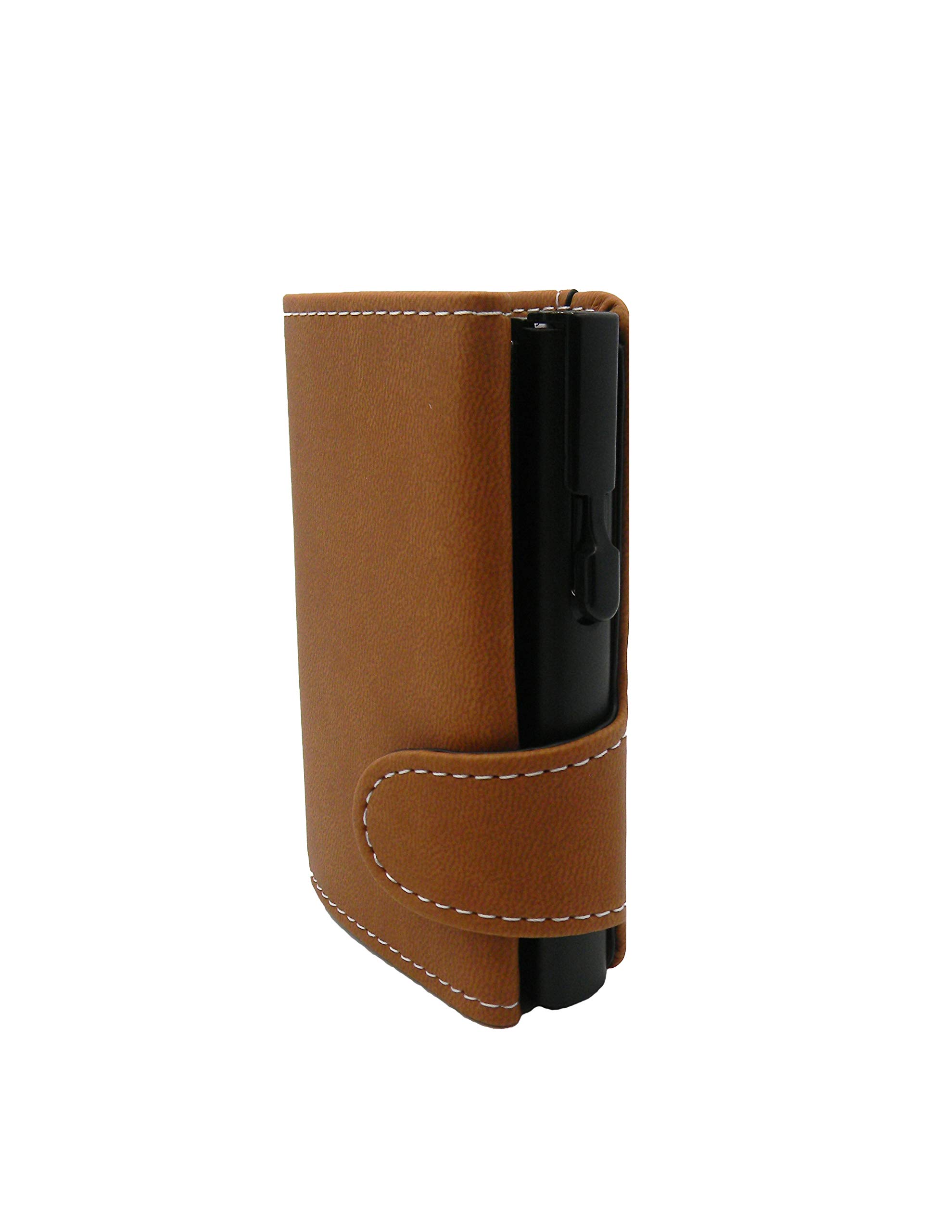 RF Distribution Credit Card Holder in Sand Brown Leather with White Stitching