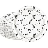 FYSUIMU 50Pcs Black Bow Paper Plate Cute Bowknot Disposable Plates 9 Inch Dinner Dessert Plates for Coquette Birthday Baby Shower Party Tableware Supplies
