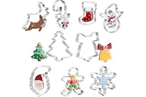9 Piece Christmas Cookie Cutters Set- Stainless Steel Winter Holiday Cutter-Christmas Tree, Santa Face Shapes, Snowman, Cane,