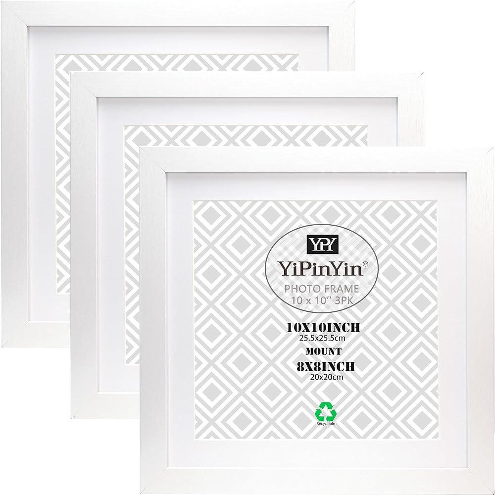 YiPinYin 12x12 Inch Photo Frames Set of 3 with Mounts 10x10 Wooden Grain