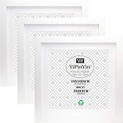 YiPinYin 12x12 Inch Photo Frames Set of 3 with Mounts 10x10 Wooden Grain
