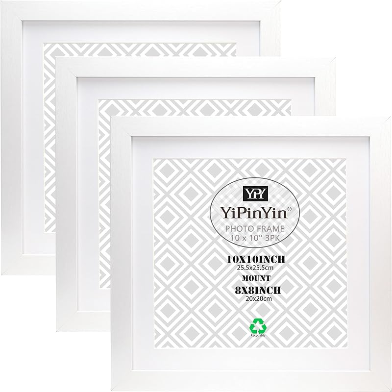 YiPinYin 12x12 Inch Photo Frames Set of 3 with Mounts 10x10 Wooden Grain