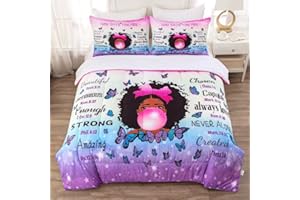 GRAT TIOC Black Girl Comforter Twin for Kids Teens,Black Girl Magic Bedding Set,African American Girl Inspirational Quotes Bed Comforter Set,Black Princess Bedding