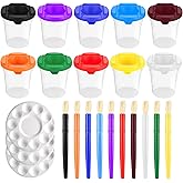 Homkare Kids Paint Cups with Lids, No Spill Paint Containers - Includes Toddler Paint Brushes & Palette Tray (Pack of 23)