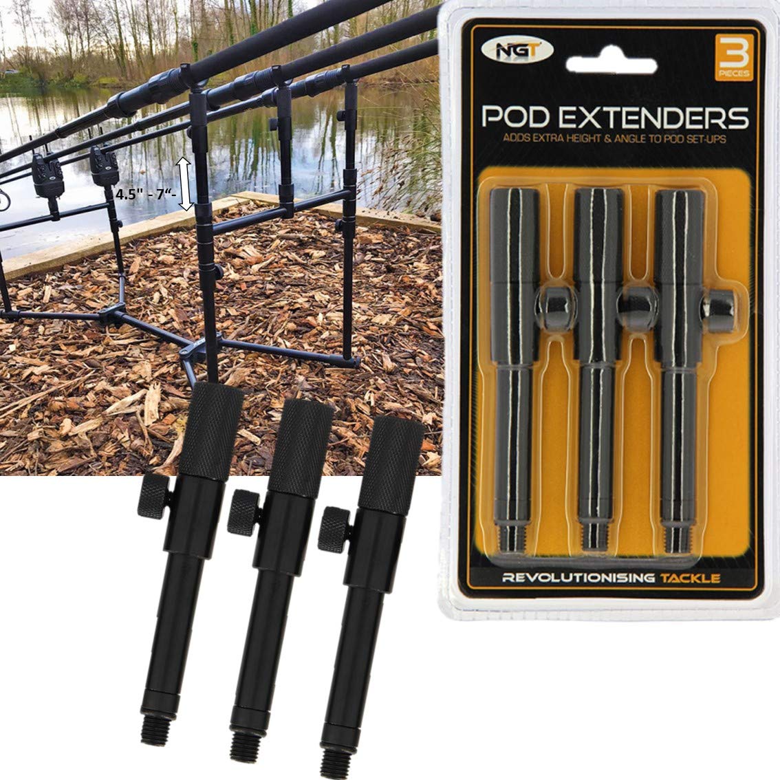 Bankstick Buzz Bar Rod Pod Extenders Set of 3 adds extra 4.5" - 7" Carp Fishing