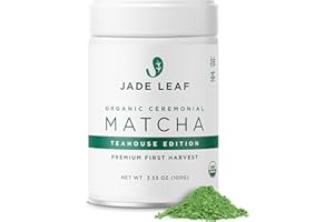 Jade Leaf Matcha Organic Premium Ceremonial Grade Matcha Green Tea Powder - Japanese - Culinary, Ingredient, Ceremonial Barista Teahouse, Latte, Collagen, 3.53 Ounce (Pack of 1), Ceremonial Teahouse Tin