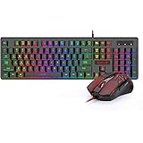 Redragon S107 Gaming Keyboard and Mouse Combo Wired Mechanical Feel RGB LED Backlit Keyboard 3200 DPI Gaming Mouse for Window