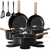 CAROTE Ceramic Cookware Sets, Pots and Pans Set, 16pcs | Non-Toxic Induction Cooking Set with Silicone Lids, Dishwasher Safe, Space Saving, Stay-Cool Handle, PFAS FREE