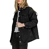 Dokotoo Denim Jacket for Women Fashion Solid Oversized Long Sleeve Button Down Shacket Jacket Coat with Pockets