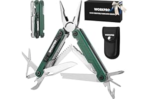 WORKPRO 18-in-1 Multi Tool Pliers, Gifts for Men, Stainless Steel EDC Multitool with Pocket Knife, 2 Safety Locks, Belt Clip and Oxford Pouch, Utility Multiuse Tool for Camping