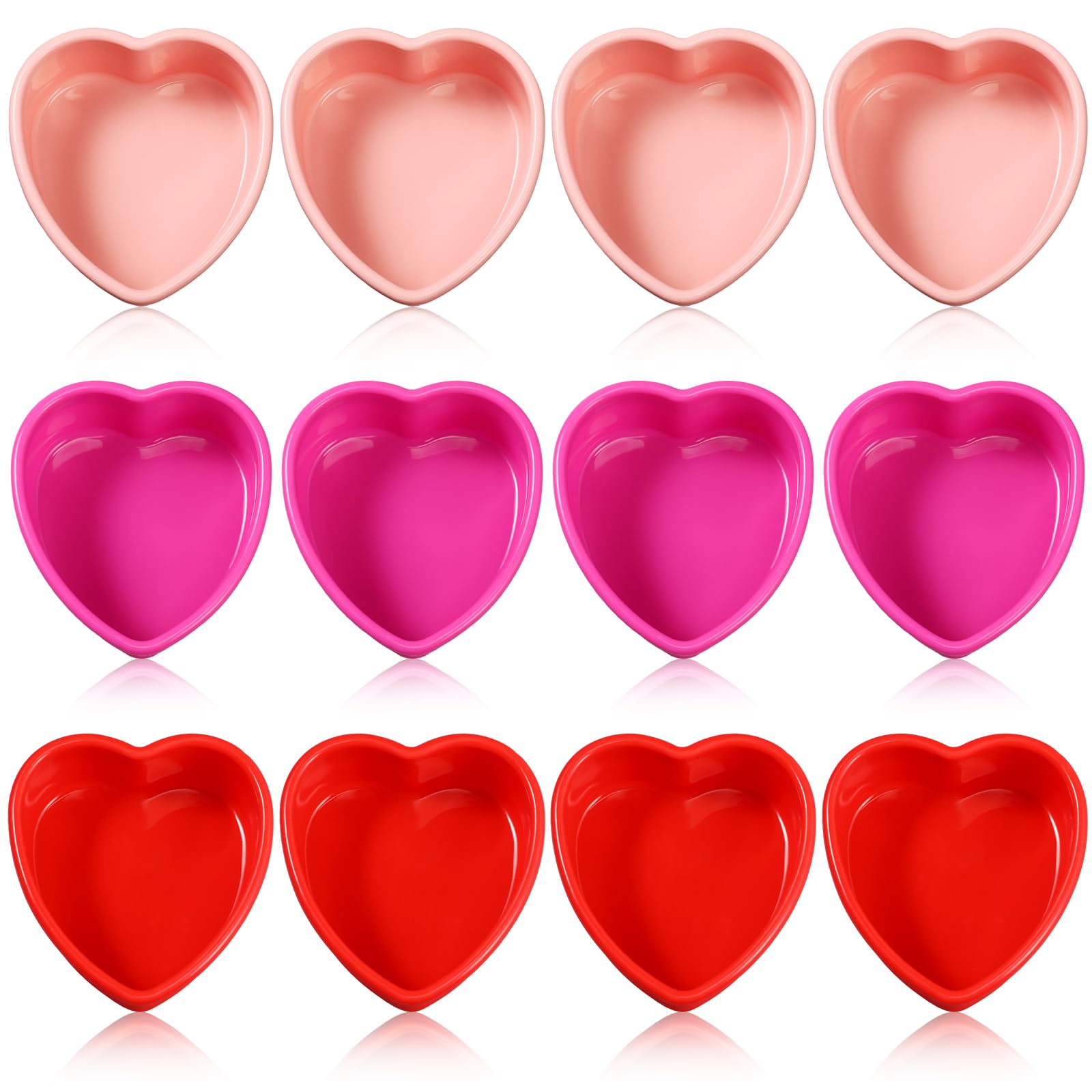 Photo 1 of 12 Pcs Valentine Heart Shaped Cake Pans Galentine Pink Red Silicone Mini Heart Cake Mold Nonstick Dessert Pan Chocolate Baking Tray Bakeware for Valentine Birthday Cupcake Muffin Tool(Multicolor,4'')