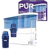 PUR 30-Cup Countertop Water Filter Dispenser for Fridge, White/Blue | Water Filters With 2-in-1 Filtration For Better Tasting Water, Easy-Refill Design, Dishwasher Safe, Taste Improvement