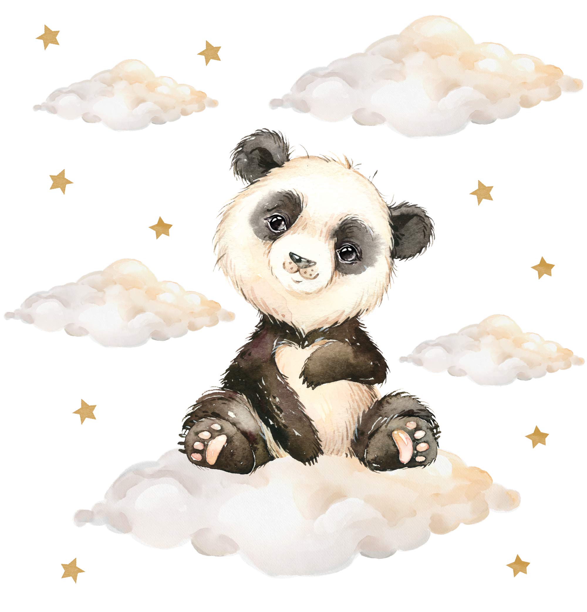 Pandawal Wall Sticker Safari Animals on Clouds with Stars (S, Panda)