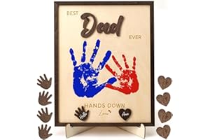 Hiagkmet Best Dad Ever Gifts, Gifts For Dads,10" Hands Down Best Dad Ever DIY Handprint Kit, Art Craft Family Keepsake Wood F