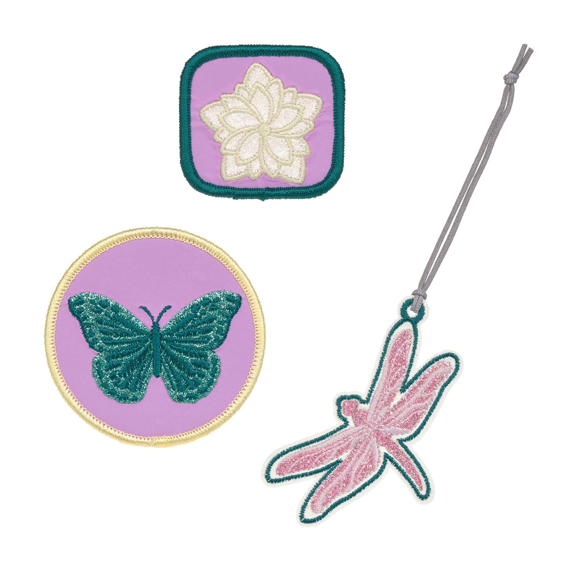 LÄSSIG Pendant and Patches Set (3 Pieces) with Press Stud, School Patches Set, Dragonfly, Mittel, Patches