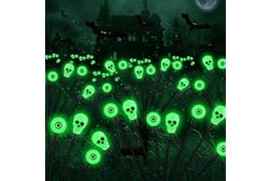 FENSAN Solar Halloween Lights Outdoor,Halloween Decorations Outdoor, Scary Eyeball Lights,2PACKS 16LED,IP65 Waterproof, Decor for Garden/Yard/Patio/Lawn/Pathway(Green)