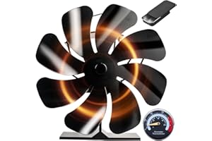 Tomersun Wood Stove Fan Heat Powered 8-Blade Stove Fan, Fireplace Fan for Wood Burning Stove/Pellet/Log Burner, w/Stove Accessories Thermometer & Aroma Pod