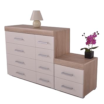 Dp White Oak 4 4 Drawer Chest 2 Drawer Bedside Cabinet Bedroom