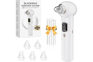YAGETU Pore Vacuum Blackhead Remover Kit - 5 Suction Heads & Extractor Tools, 3 Adjustable Suction Levels - Facial Pore Cleansing for Women&Men (White)