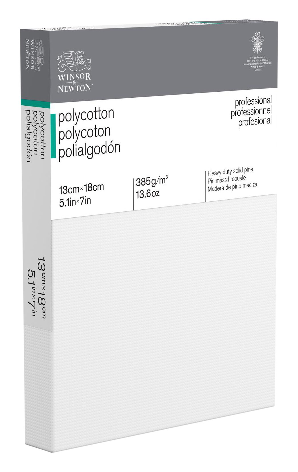 Winsor & Newton 6206006 Professional Stretcher Frame Made of Polycotton 385 g/m² Triple Primed Medium Grain Ideal for Oil and Acrylic Paints 13 x 18 cm