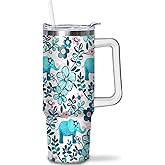 puhnhsv 30 oz Elephant Tumbler with Handle and Straw, 30oz Insulated Stainless Elephant Tumbler Coffee Travel Mugs Cup Water Bottle Frog Lovers Gifts for Women Girls