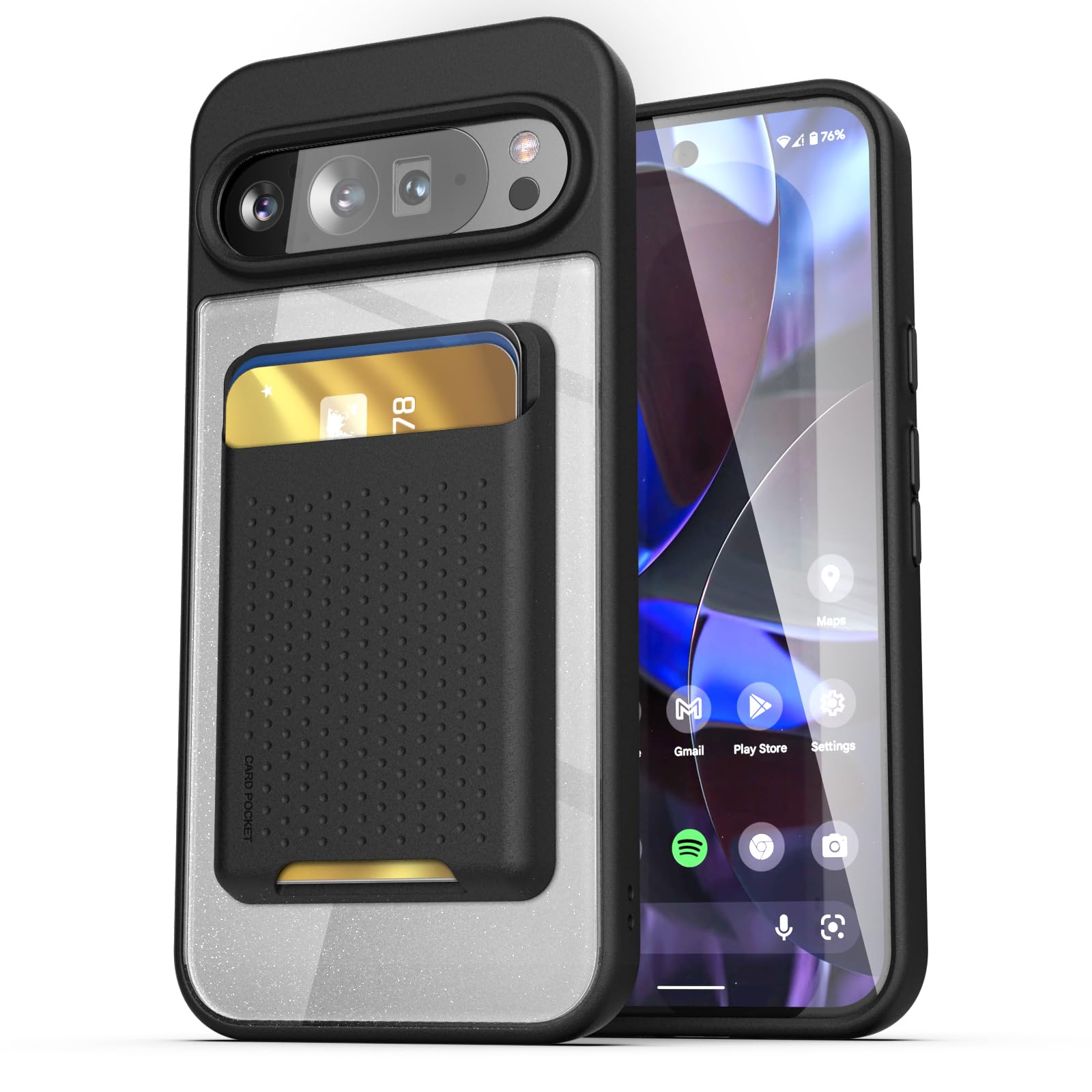 ENCASED Wallet Case for Google Pixel 9 Pro XL (6.8") with Magnetic Detachable Card Holder (Compatible with MagSafe) - Clear Black