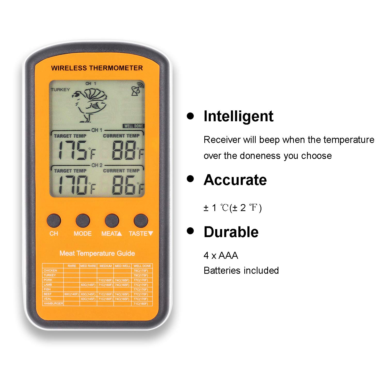 Toroast Wireless Remote Digital Cooking Meat Thermometer Dual Probe for Grilling Smoker BBQ Food Thermometer