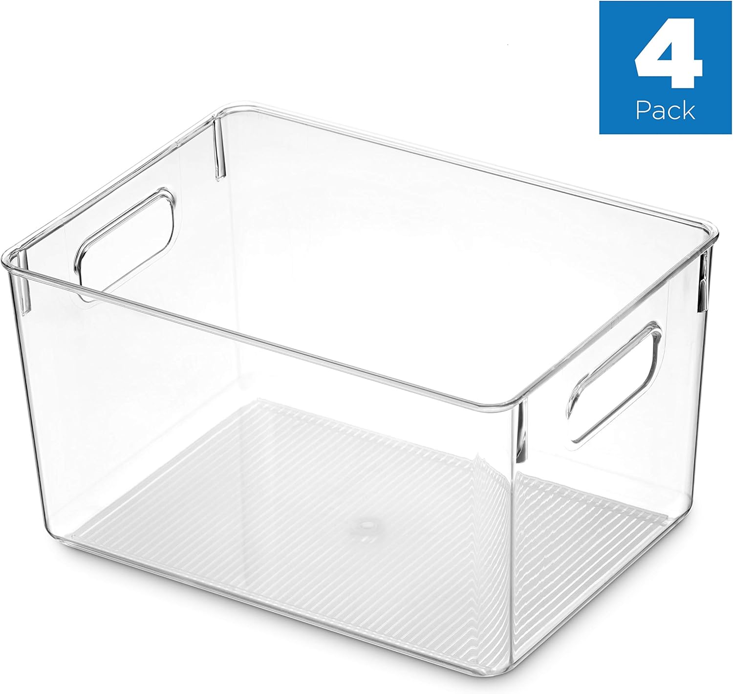 Set Of 4 Clear Pantry Organizer Bins Household Plastic Food Storage Basket with Cutout Handles for Kitchen, Countertops, Cabinets, Refrigerator, Freezer, Bedrooms, Bathrooms - 11" Wide: Kitchen & Dining