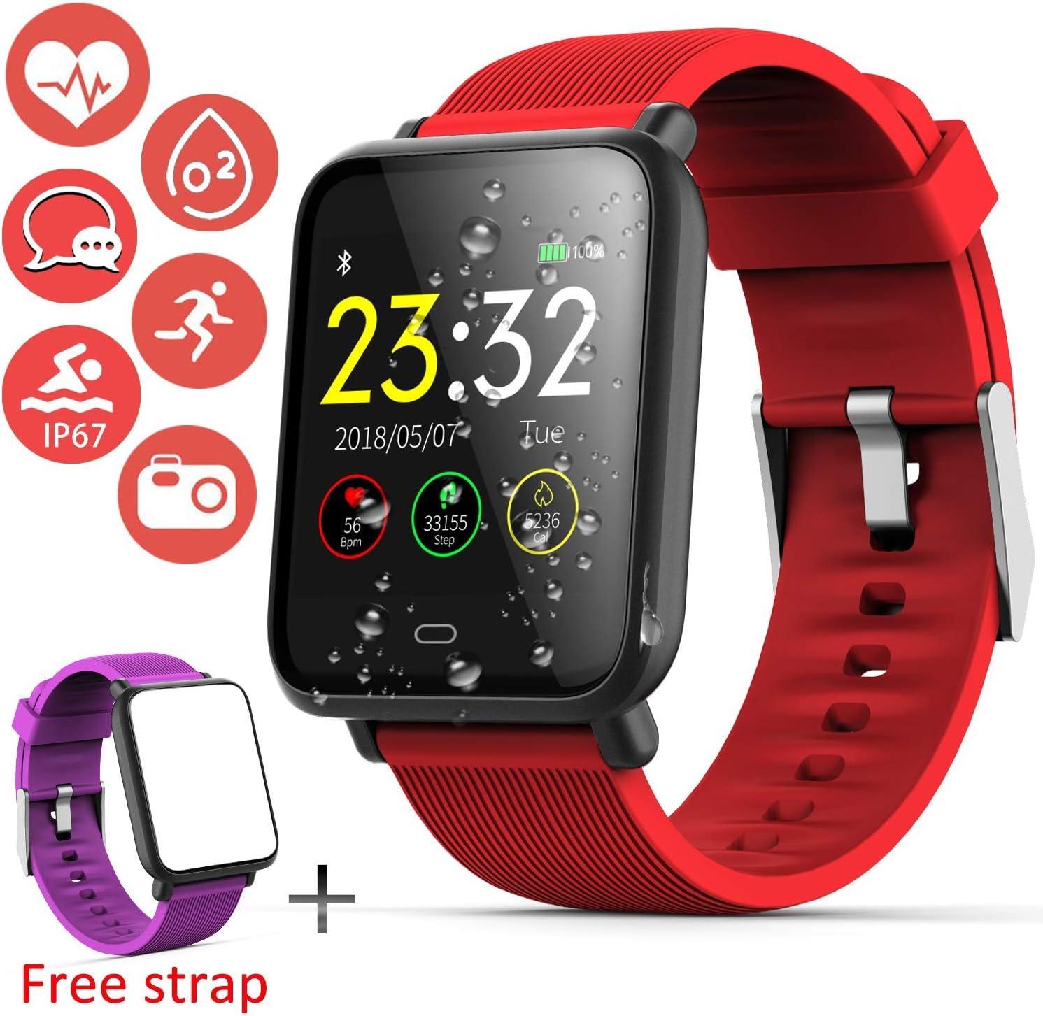 Sports Watch Activity Tracker for Men Women - IP67 Waterproof Fitness Tracker Smart Watch with All-Day Heart Rate Blood Pressure Pedometer (B2-Fitness Tracker Watch - Sliver Steel Strap)