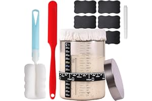 VONAHAST Sourdough Starter Jar Kit - 40oz Glass Jar with Stainless Steel Lid & Cloth Cover, Wide Mouth Container, Feeding Band, Labels & Marker for Bread Baking Essentials