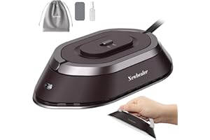Newbealer Travel Iron with Dual Voltage - 120V/220V Lightweight Dry Iron for Clothes (No Steam), Non-Stick Ceramic Soleplate, 302℉ Heat Press Machine, w/Spray Bottle, Pouch & Silicone Stand, Brown